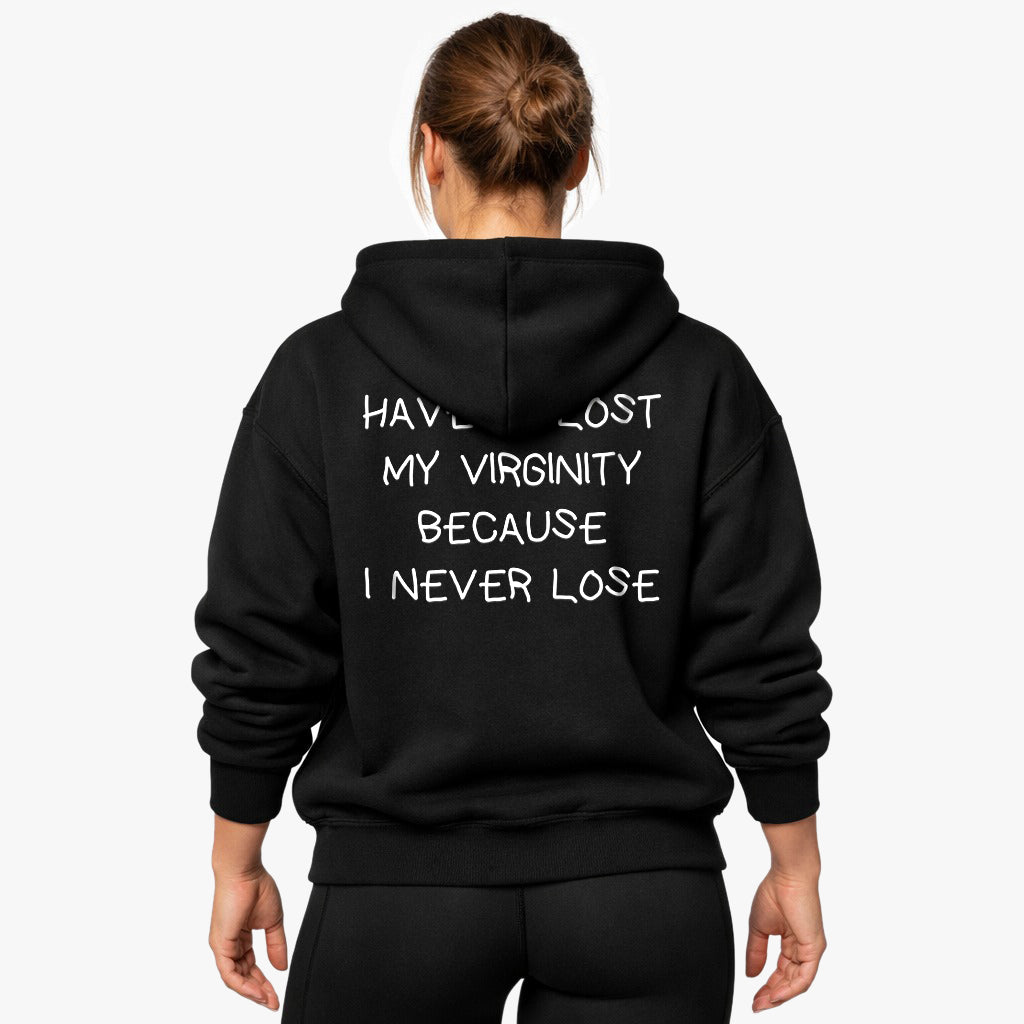 Har ikke mistet min jomfruelighed, fordi jeg aldrig mister overdimensioneret (backprint) hættetrøje