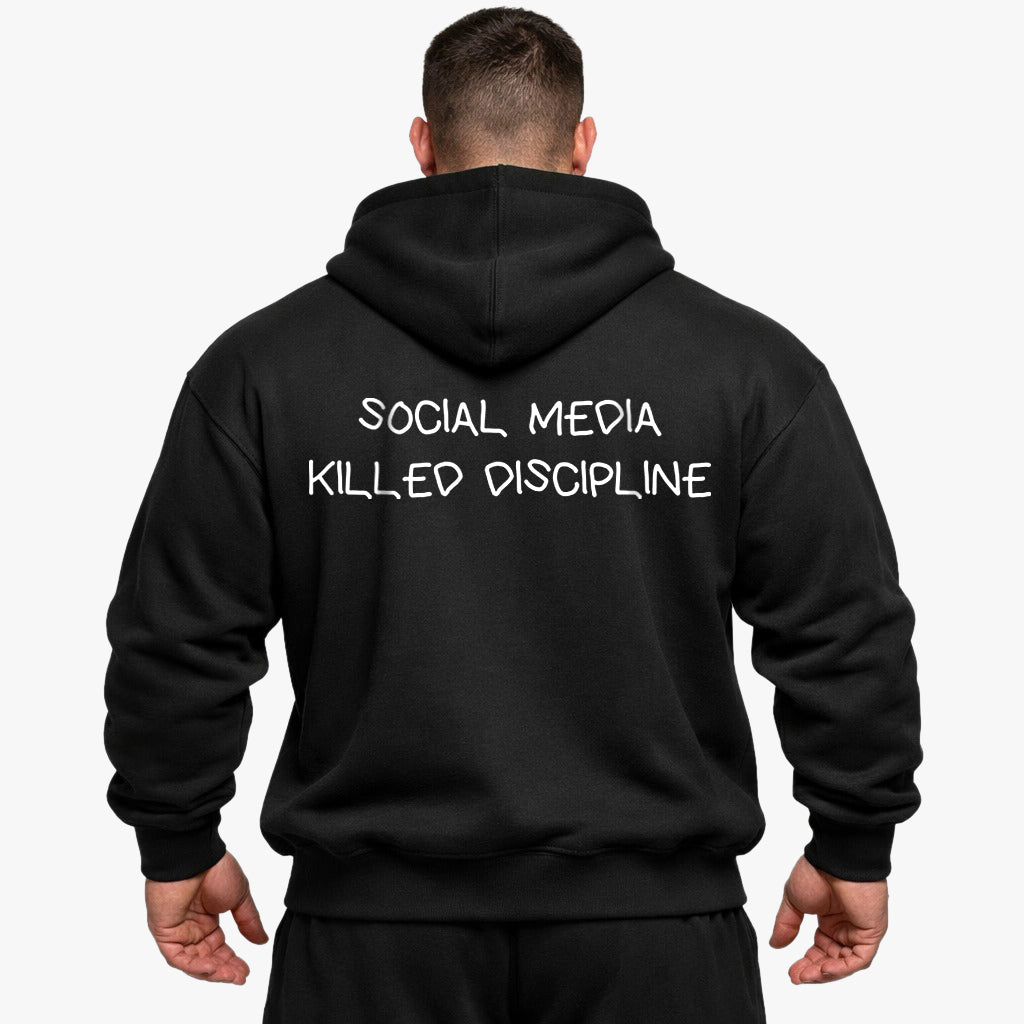Sociale medier dræbte disciplin overdimensioneret (backprint) hættetrøje